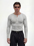 Light Grey Ribbed Henley Longsleeves Tshirt