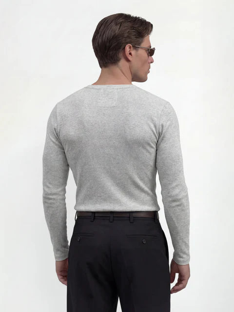 Light Grey Ribbed Henley Longsleeves Tshirt