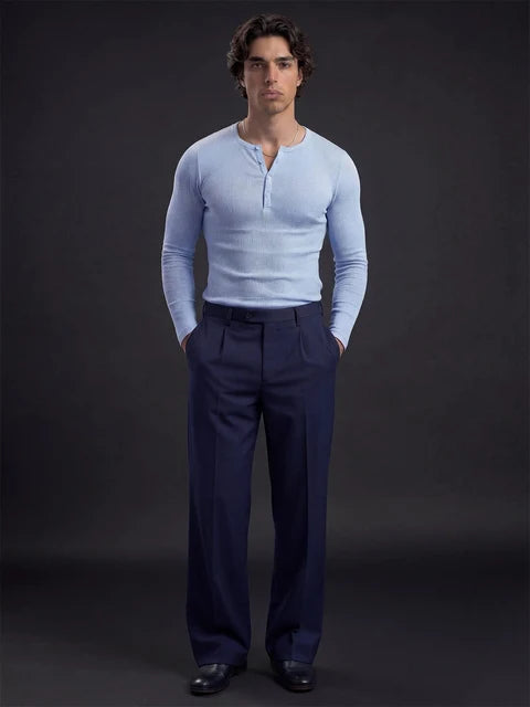 Sky Blue Ribbed Henley Longsleeves Tshirt