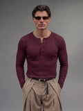 Maroon Ribbed Henley Longsleeves Tshirt