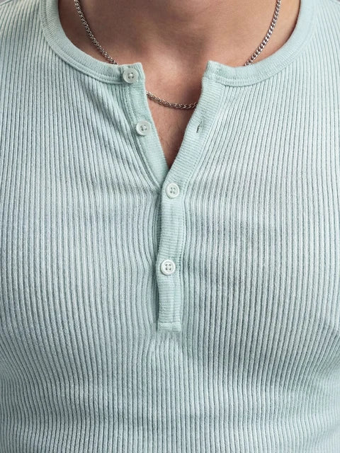 Pastel Mint Green Ribbed Henley Longsleeves Tshirt