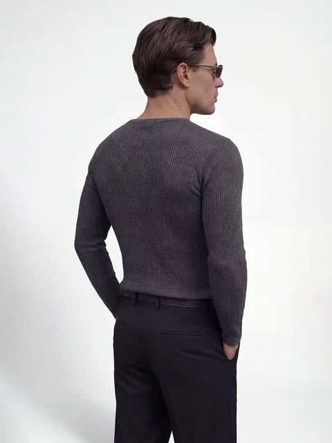 Charcoal Ribbed Henley Longsleeves Tshirt