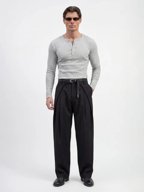 Light Grey Ribbed Henley Longsleeves Tshirt