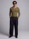 Olive Ribbed Henley Longsleeves Tshirt