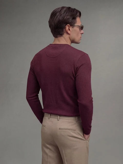 Maroon Ribbed Henley Longsleeves Tshirt