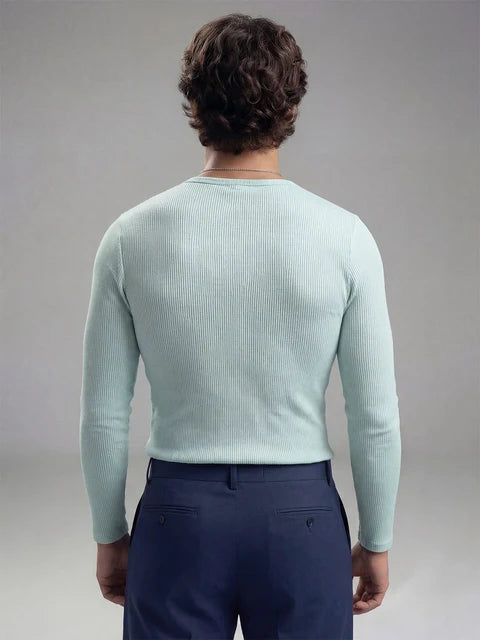 Pastel Mint Green Ribbed Henley Longsleeves Tshirt