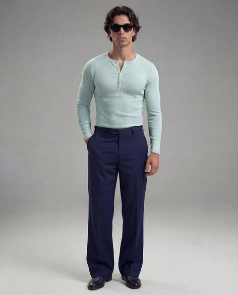 Pastel Mint Green Ribbed Henley Longsleeves Tshirt
