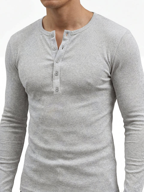 Light Grey Ribbed Henley Longsleeves Tshirt