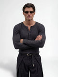 Charcoal Ribbed Henley Longsleeves Tshirt