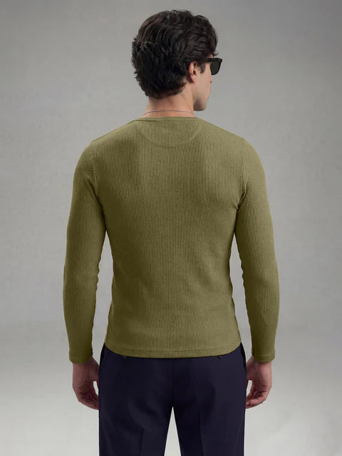 Olive Ribbed Henley Longsleeves Tshirt