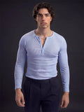 Sky Blue Ribbed Henley Longsleeves Tshirt