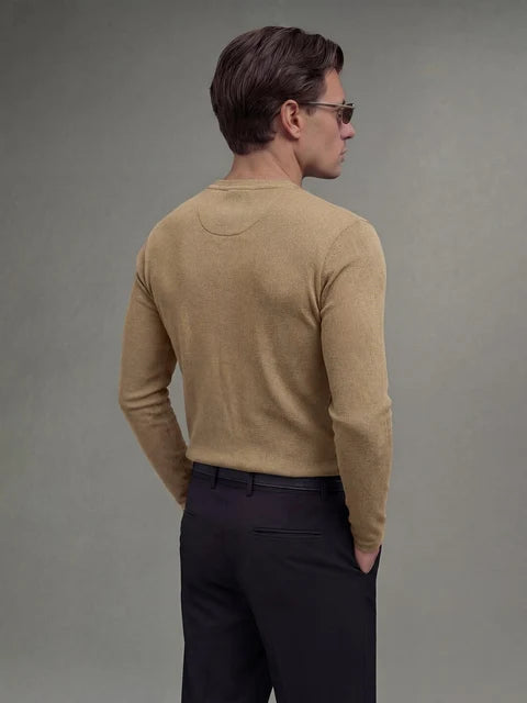 Beige Ribbed Henley Longsleeves Tshirt