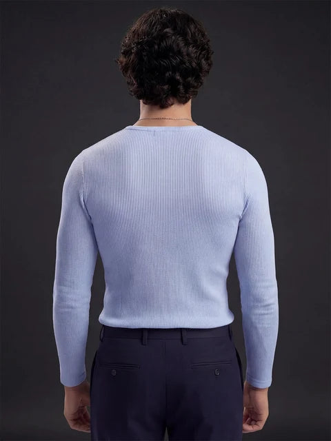 Sky Blue Ribbed Henley Longsleeves Tshirt