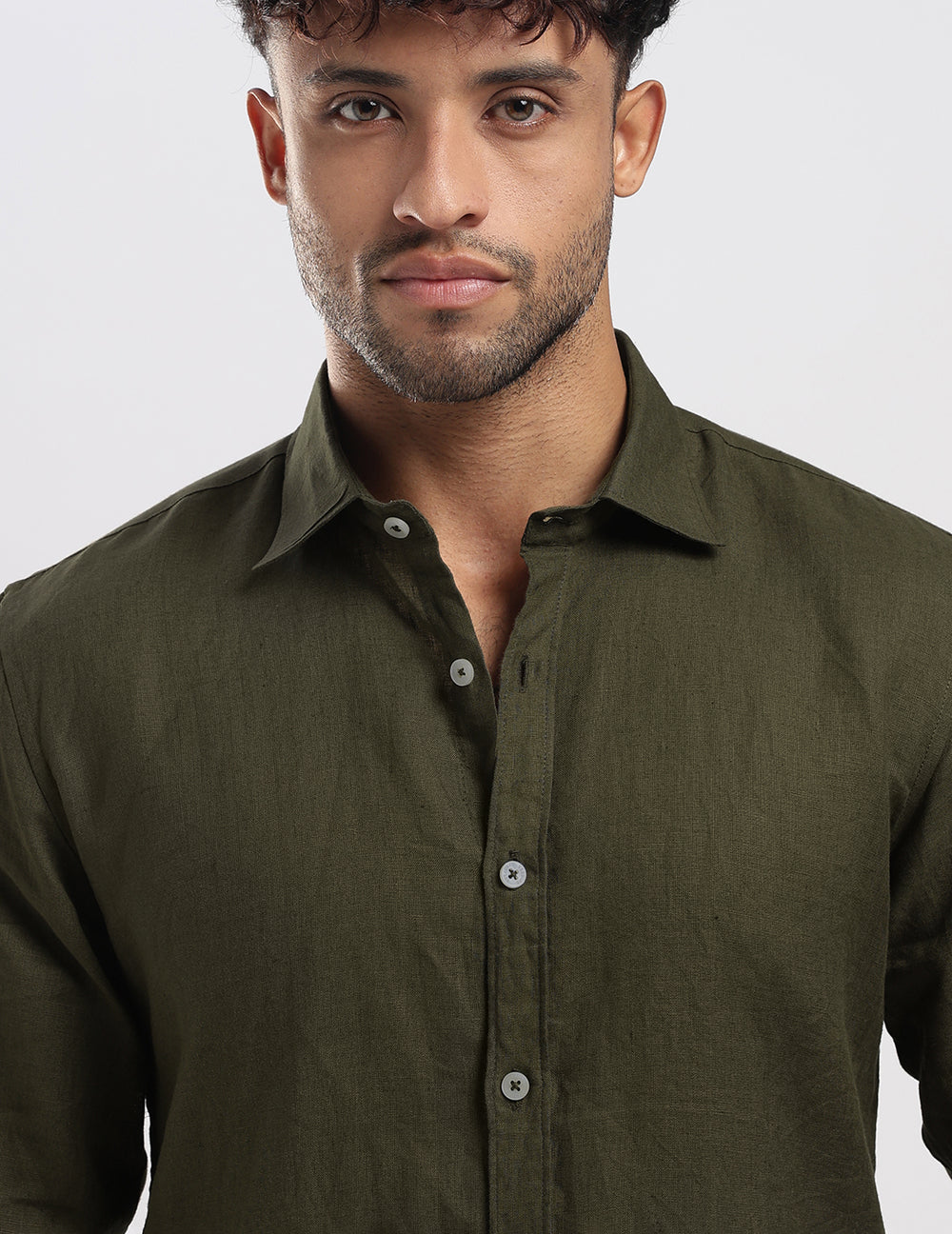 Men's Premium Olive Green Linen Shirt