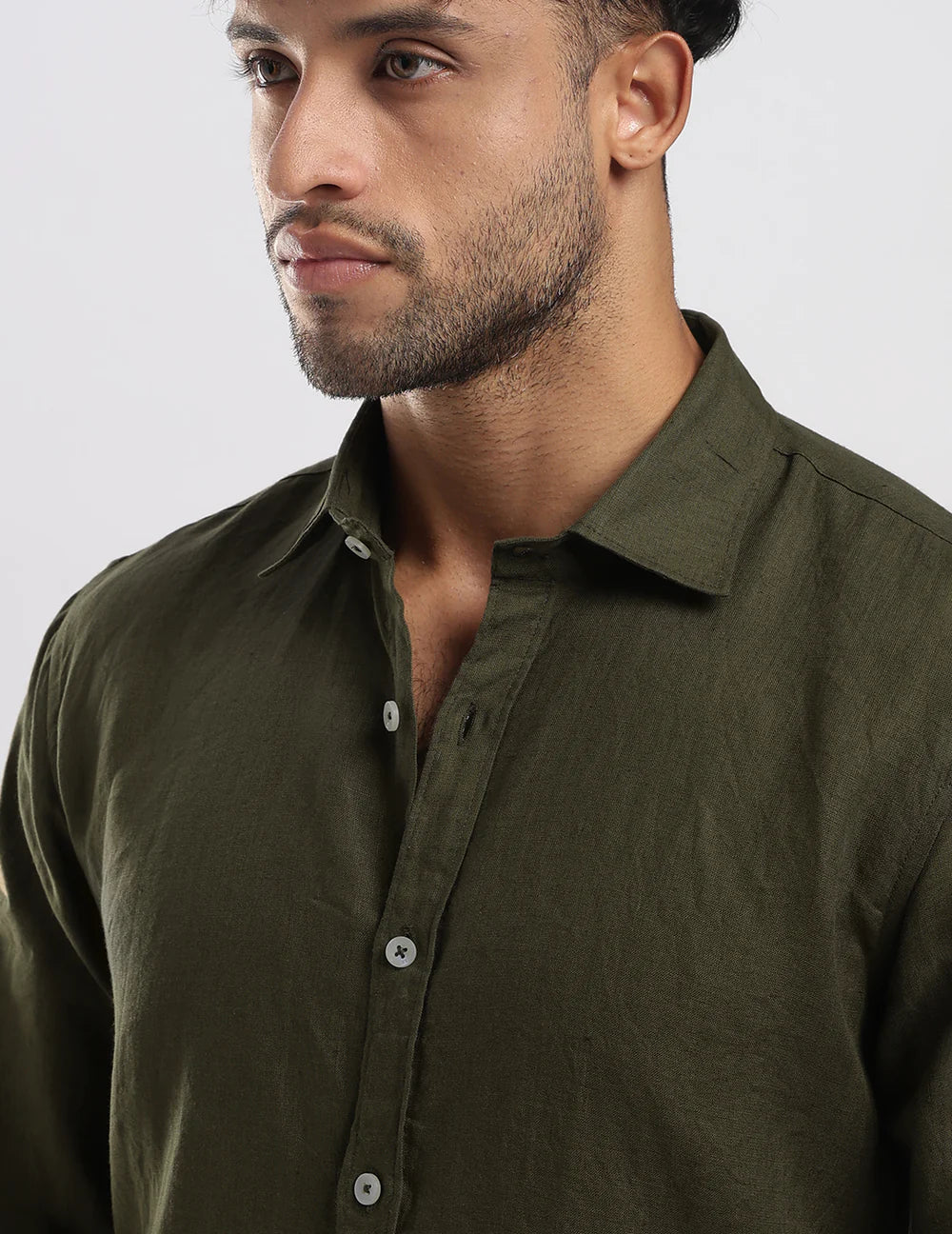 Men's Premium Olive Green Linen Shirt