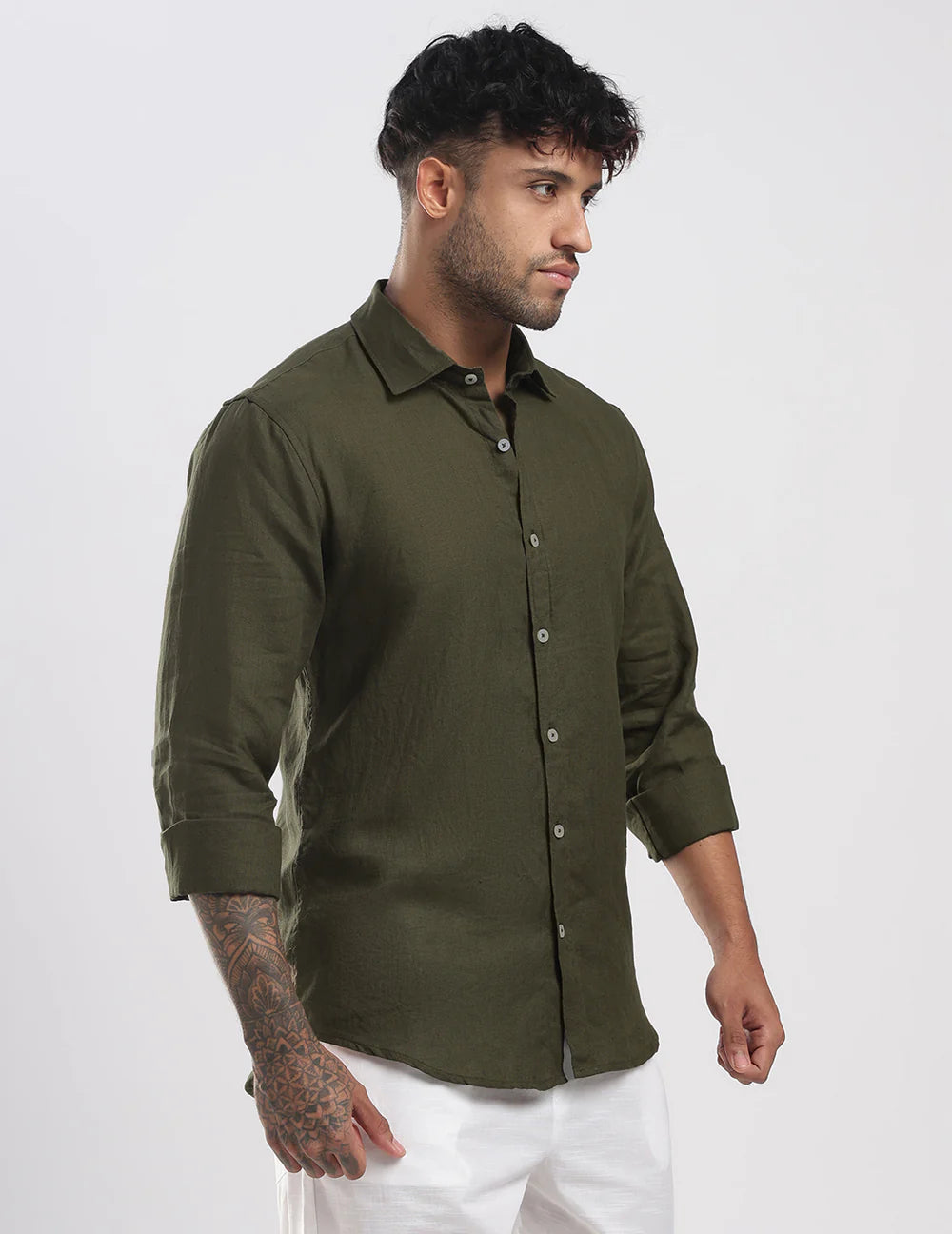 Men's Premium Olive Green Linen Shirt