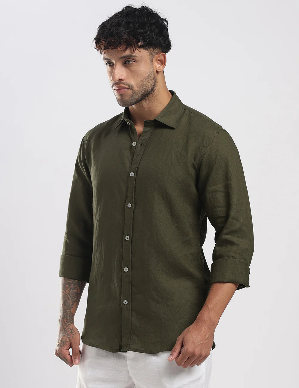 Men's Premium Olive Green Linen Shirt