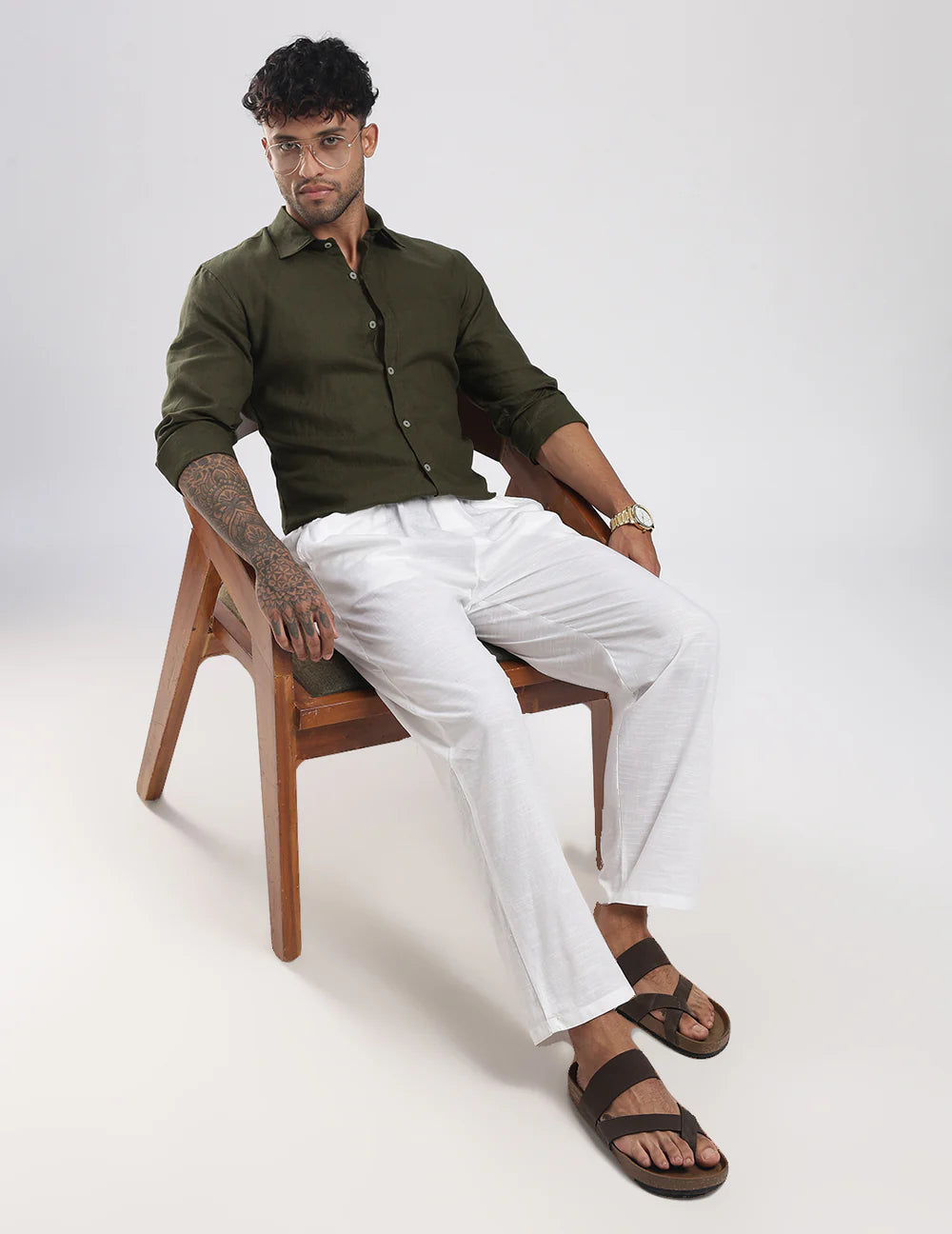 Men's Premium Olive Green Linen Shirt