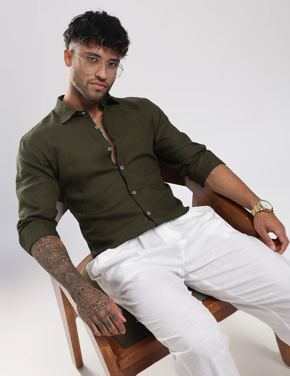 Men's Premium Olive Green Linen Shirt