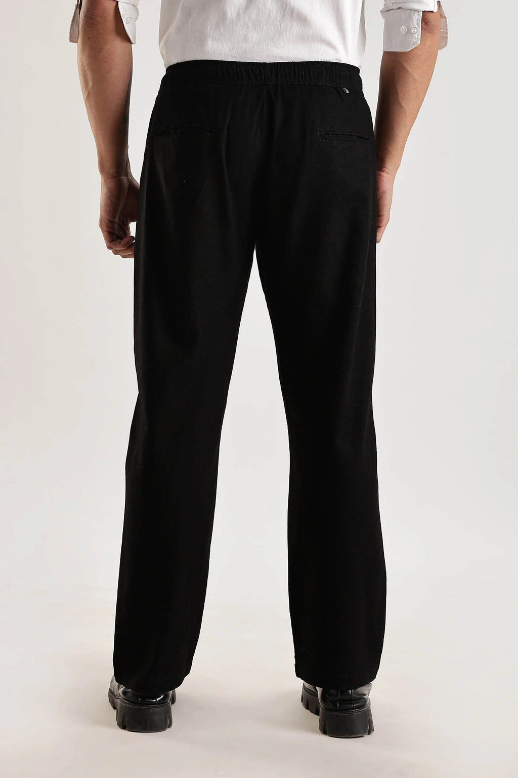Black Regular Fit Linen Pants