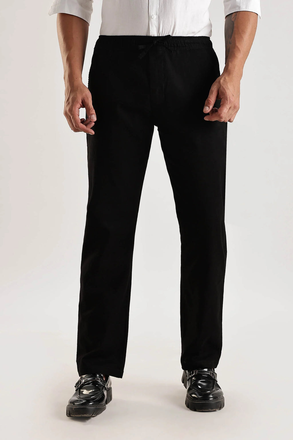 Black Regular Fit Linen Pants