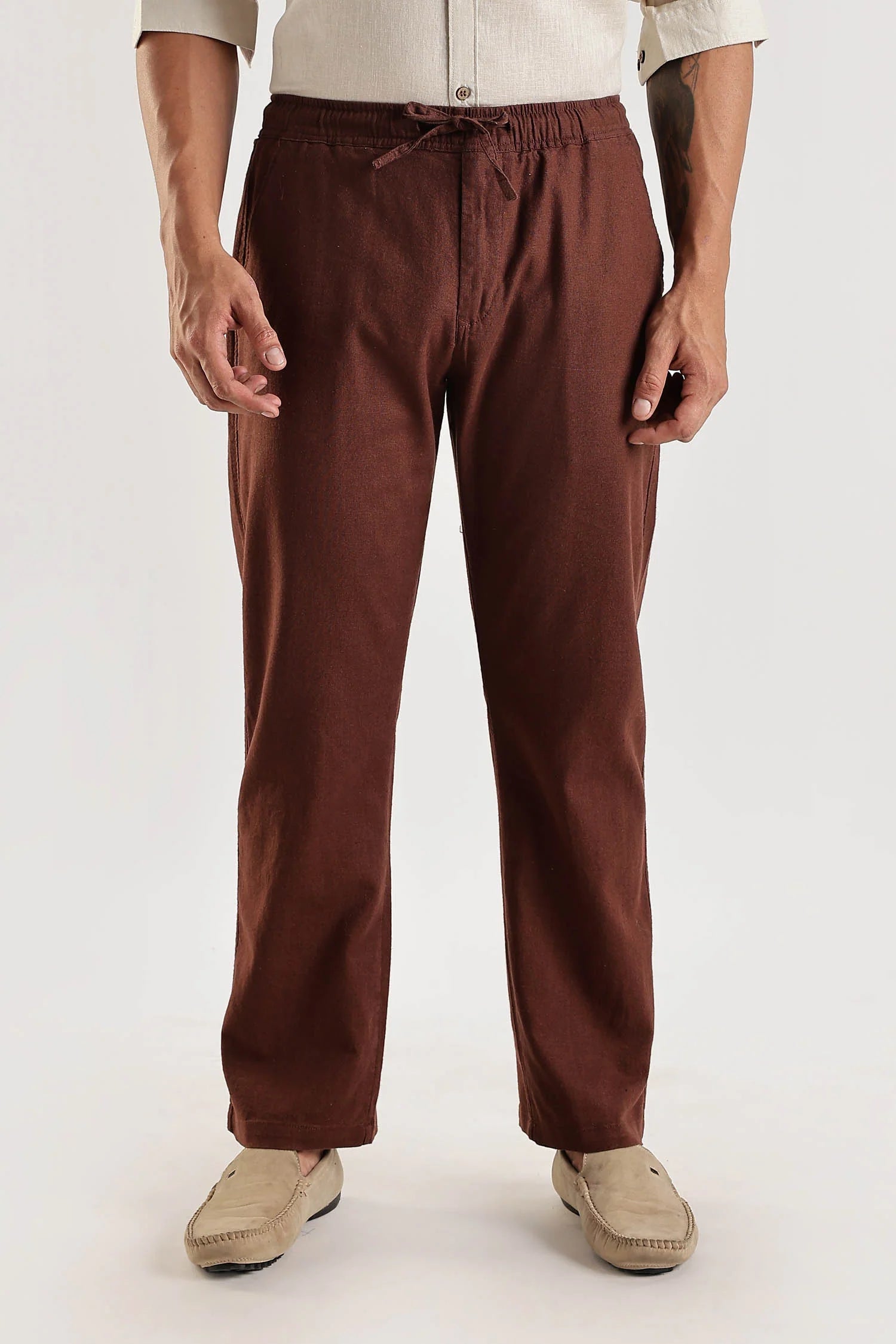 Brown Regular Fit Linen Pants