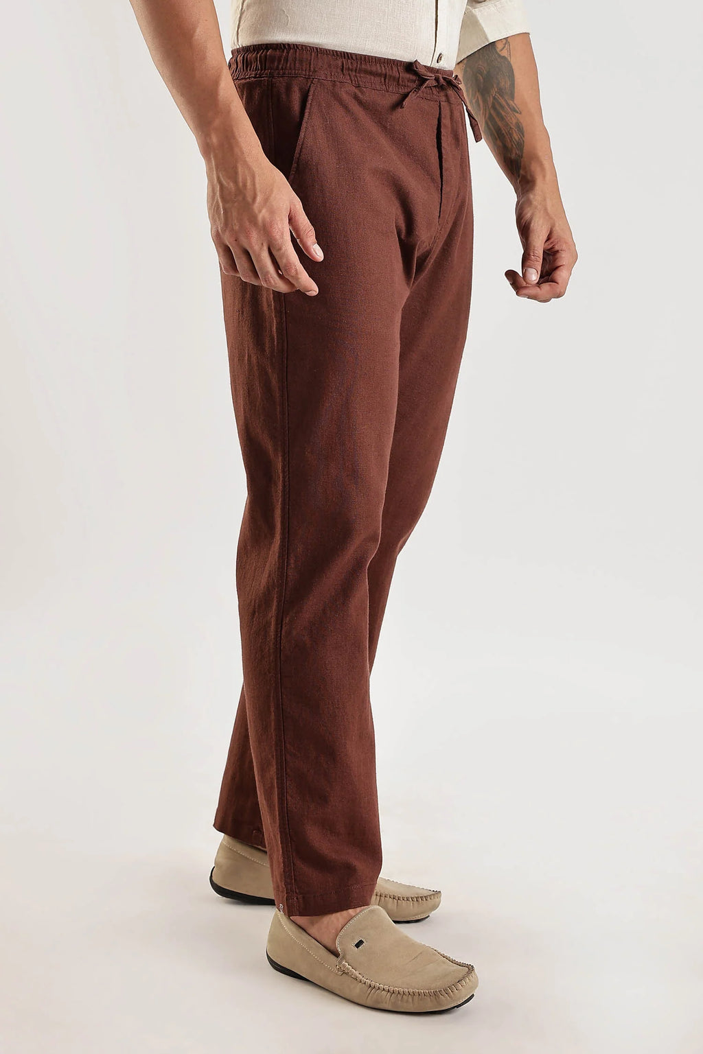 Brown Regular Fit Linen Pants