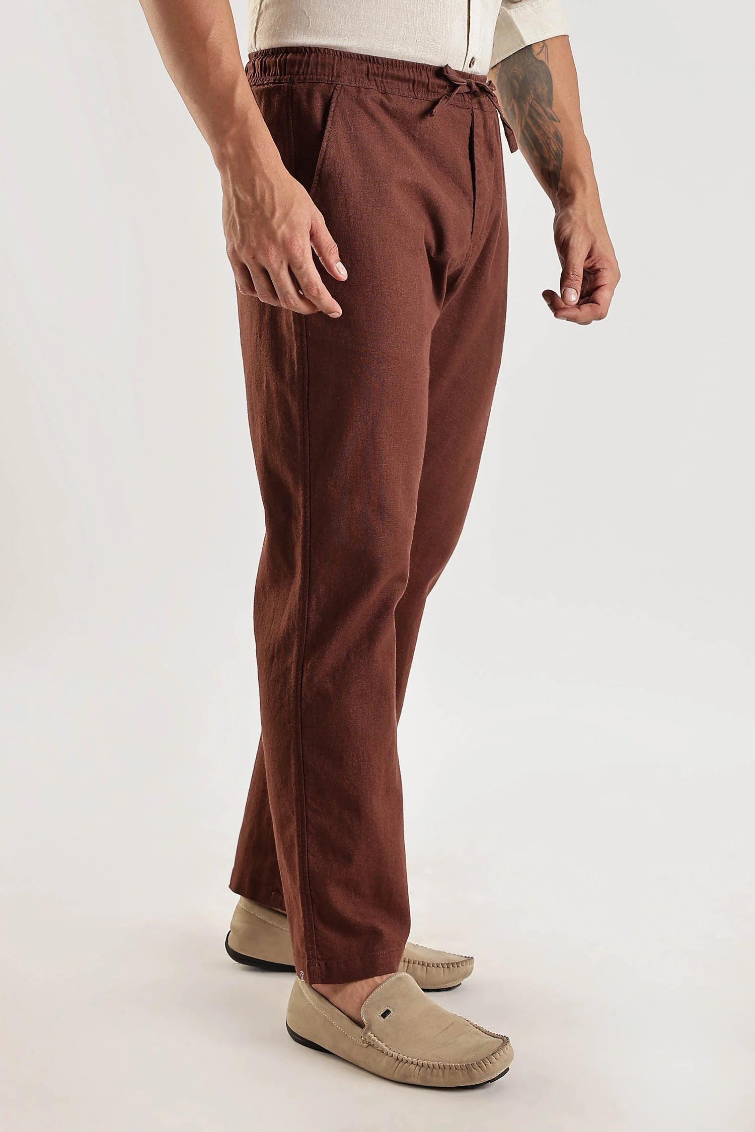 Brown Regular Fit Linen Pants