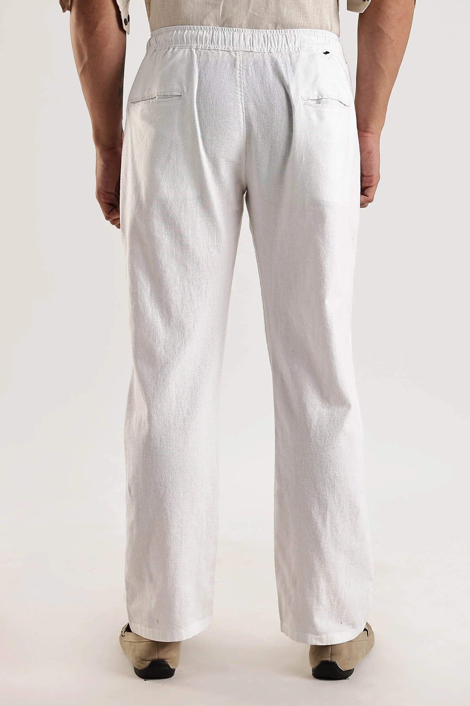 White Regular Fit Linen Pants
