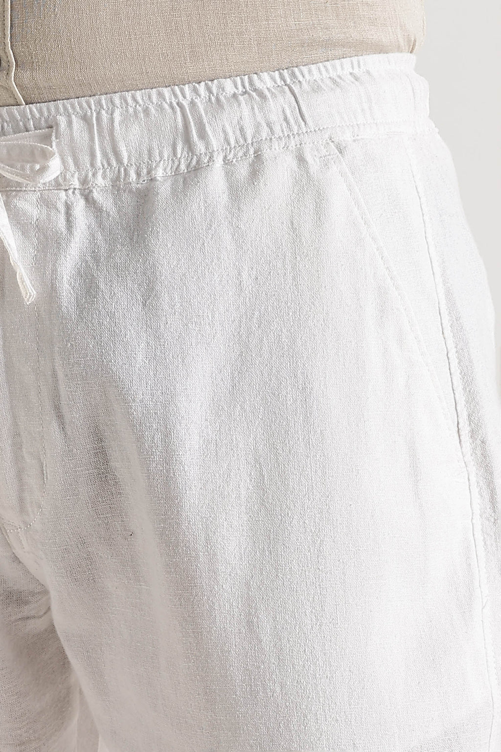 White Regular Fit Linen Pants