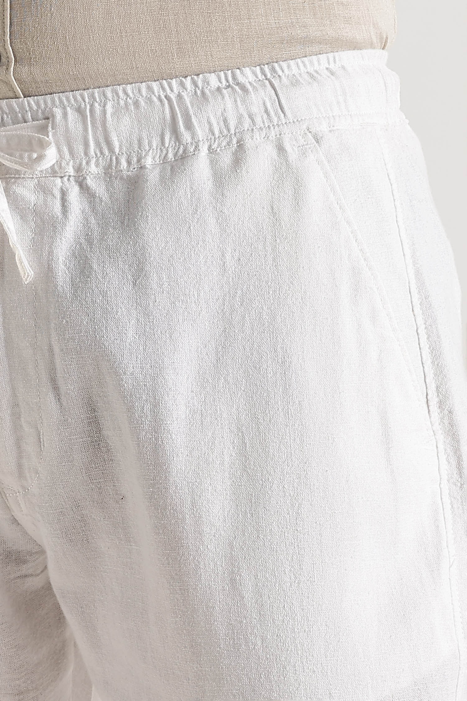 White Regular Fit Linen Pants