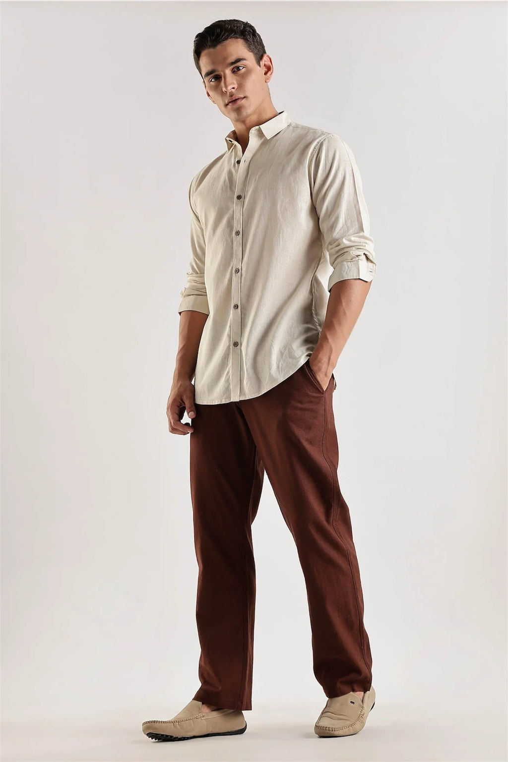 Brown Regular Fit Linen Pants
