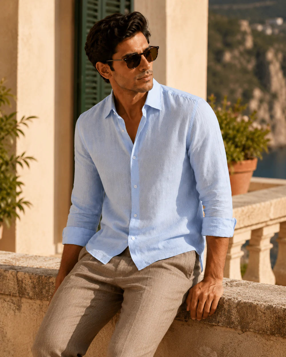 Men's Premium Sky Blue Linen Shirt