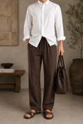 Brown Relaxed Fit Linen Pants