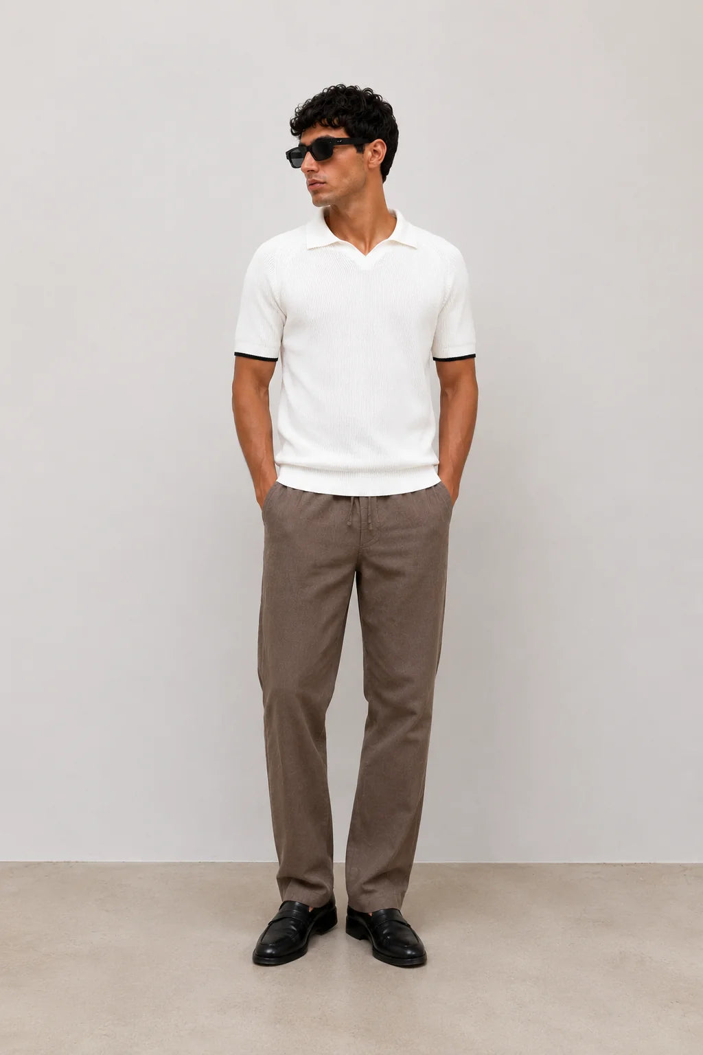 White Rib Knit Polo