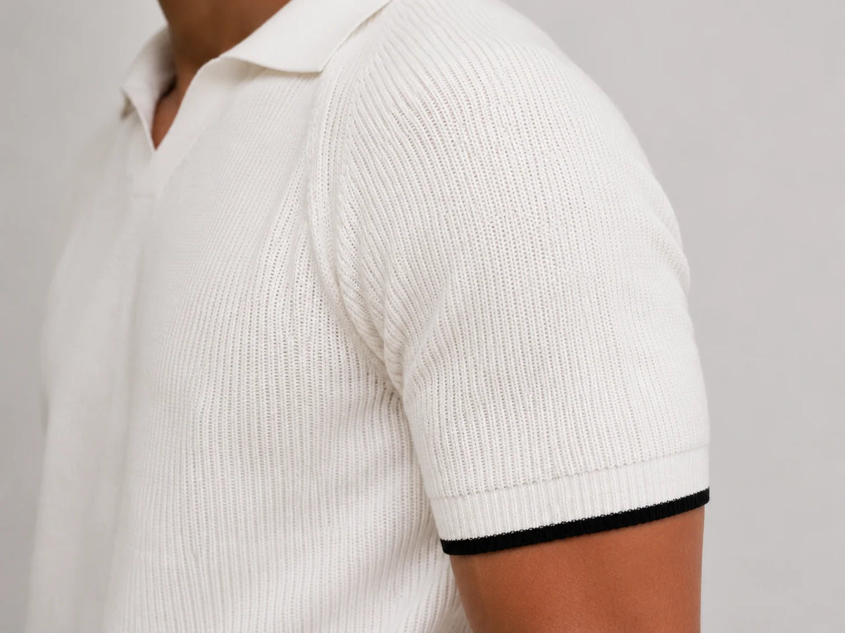 White Rib Knit Polo