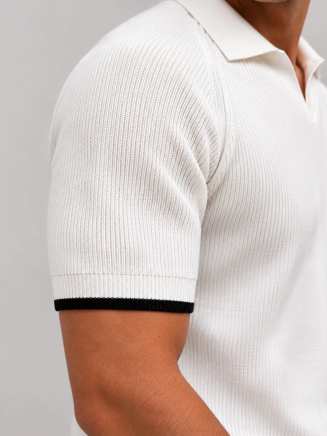 White Rib Knit Polo