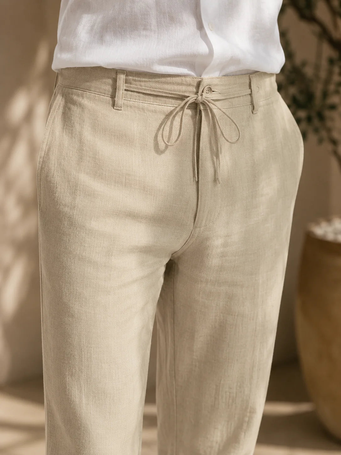 Light Olive Relaxed Fit Linen Pants