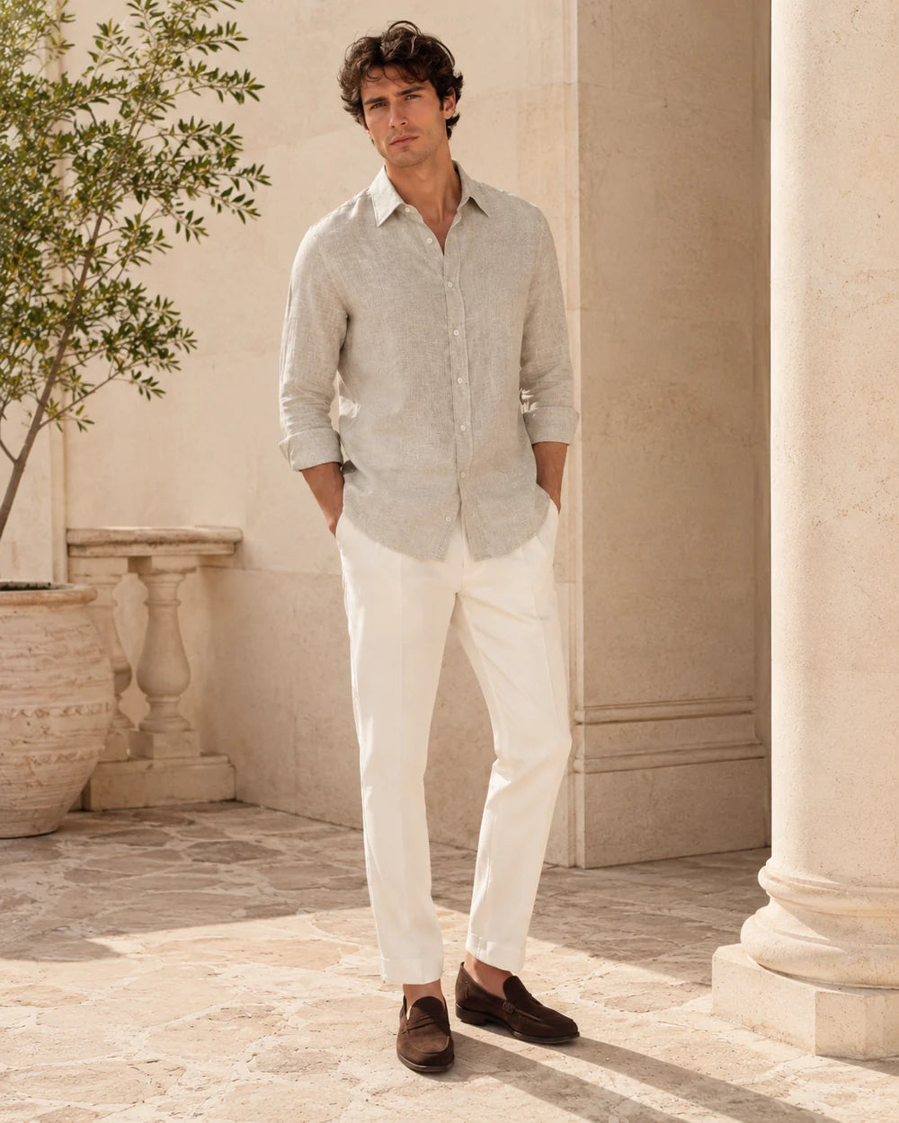 Men's Premium Stone Beige Linen Shirt