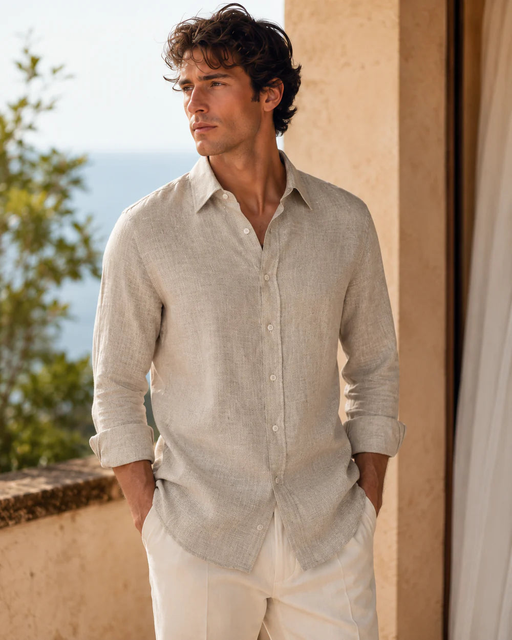 Men's Premium Stone Beige Linen Shirt
