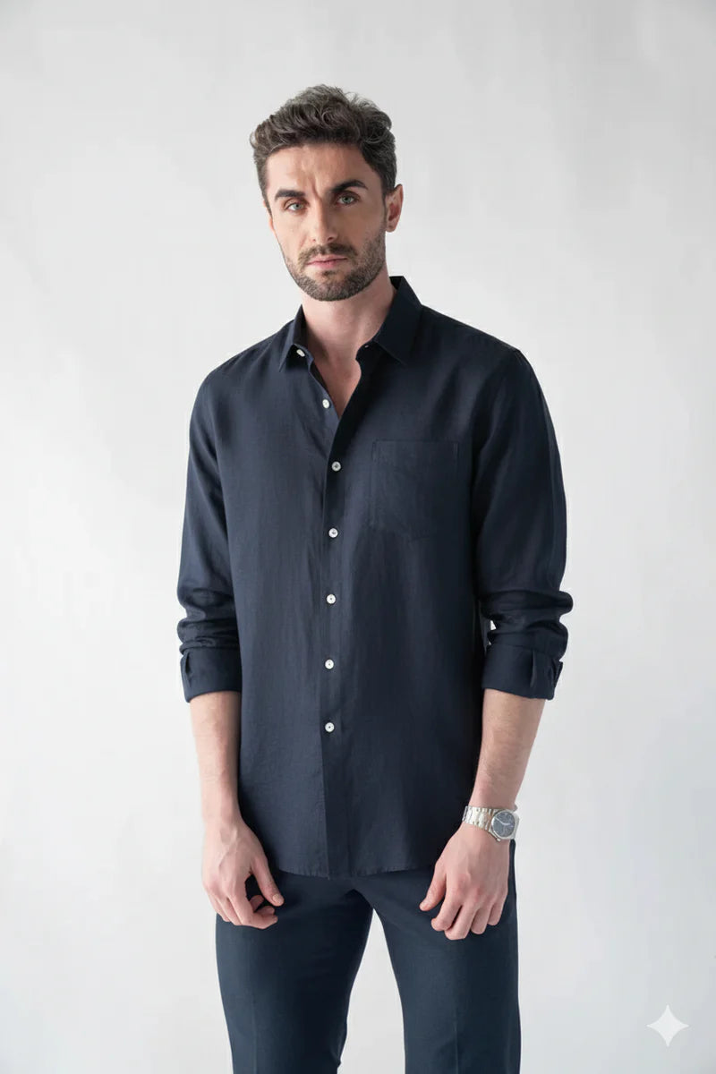 Men's Premium Navy Blue Linen Shirt