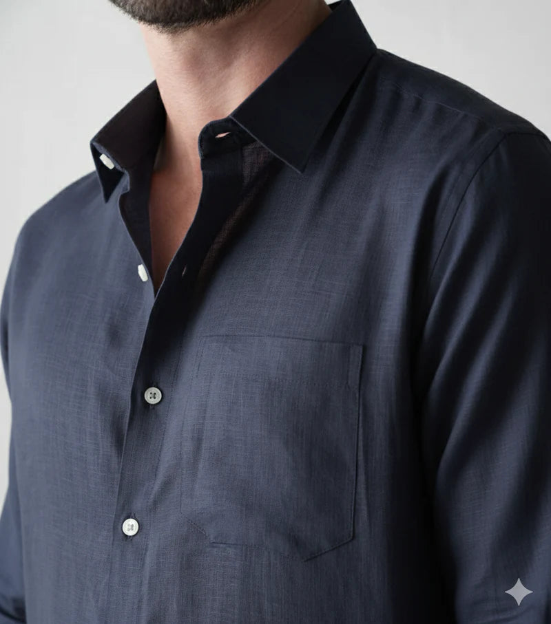 Men's Premium Navy Blue Linen Shirt