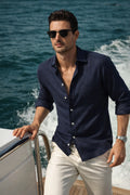 Men's Premium Navy Blue Linen Shirt