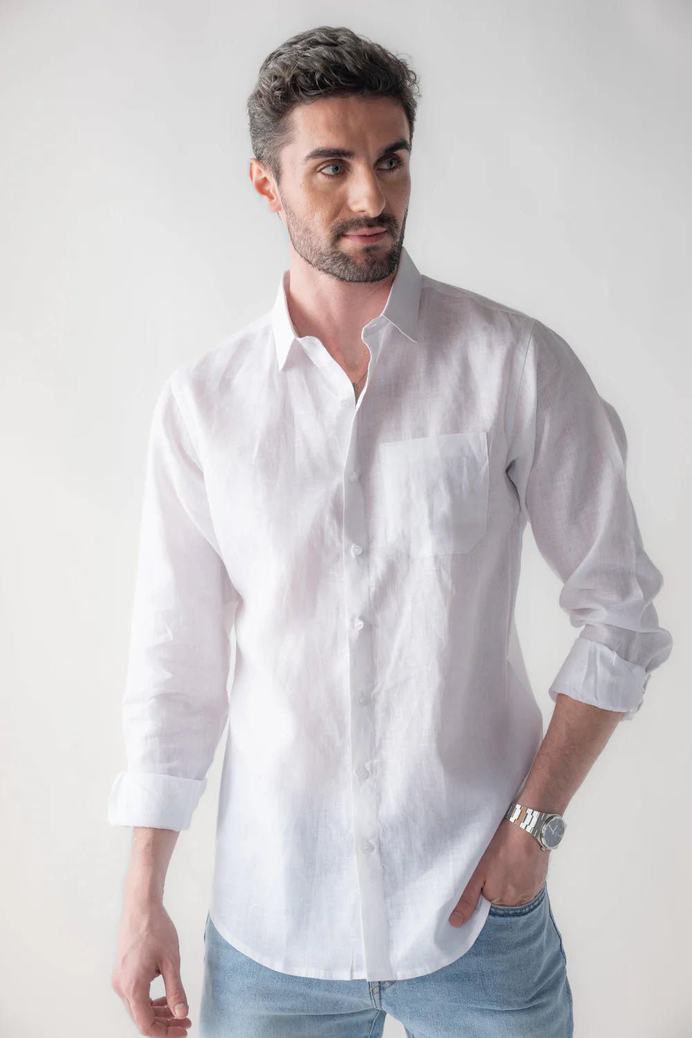 Men's Premium White Linen Shirt