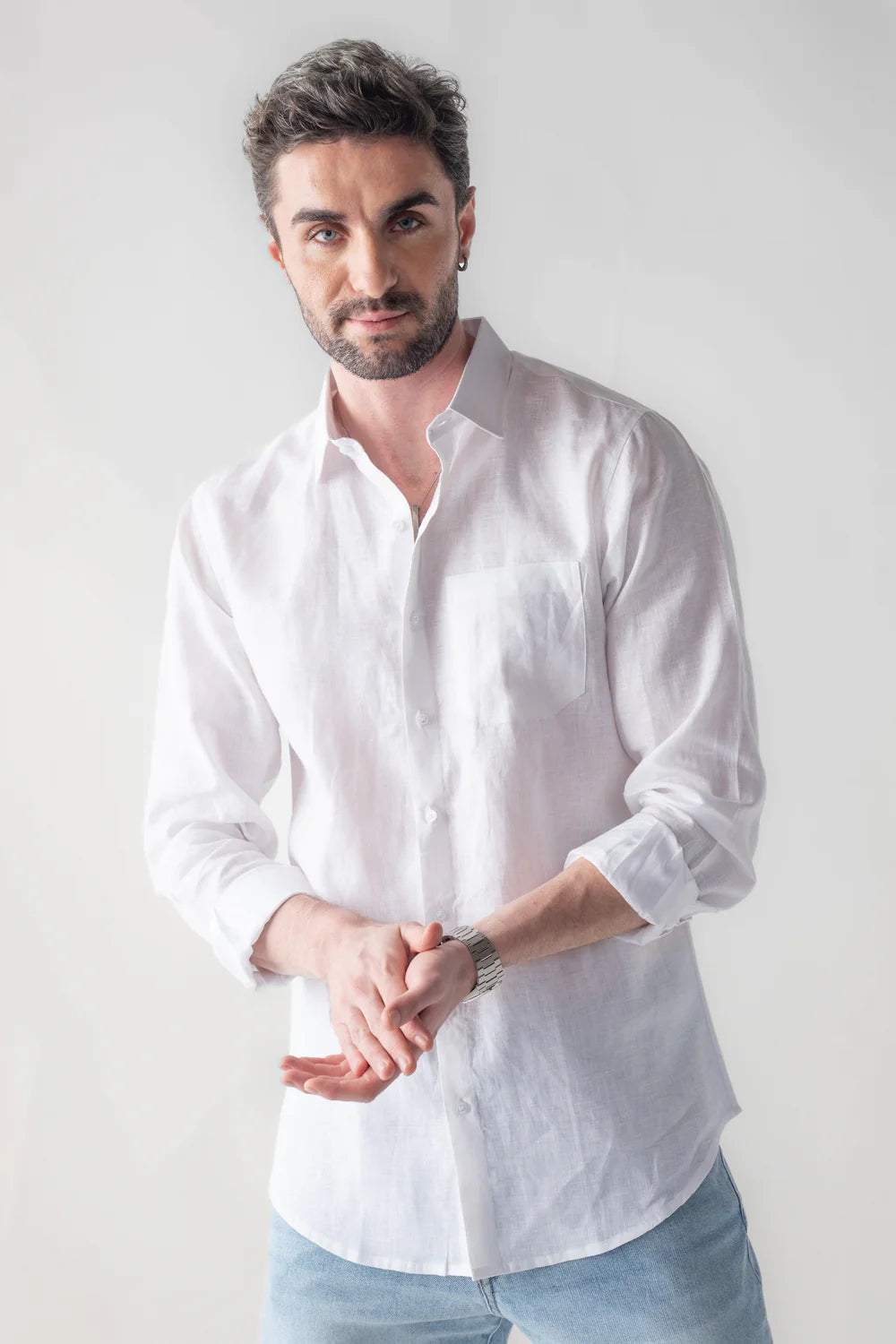 Men's Premium White Linen Shirt