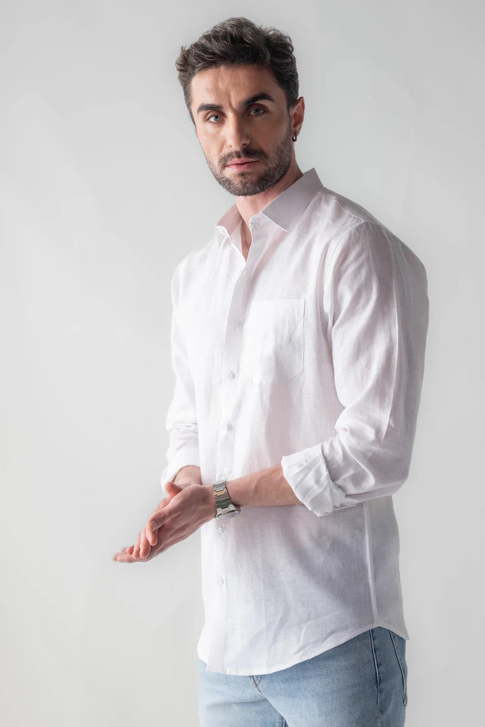 Men's Premium White Linen Shirt