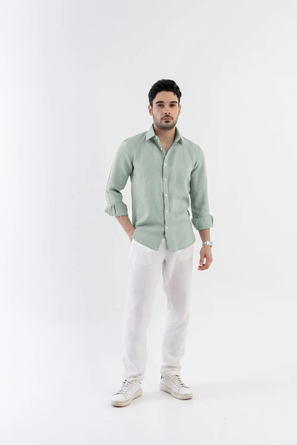 Men's Sage Green Premium Linen Shirt