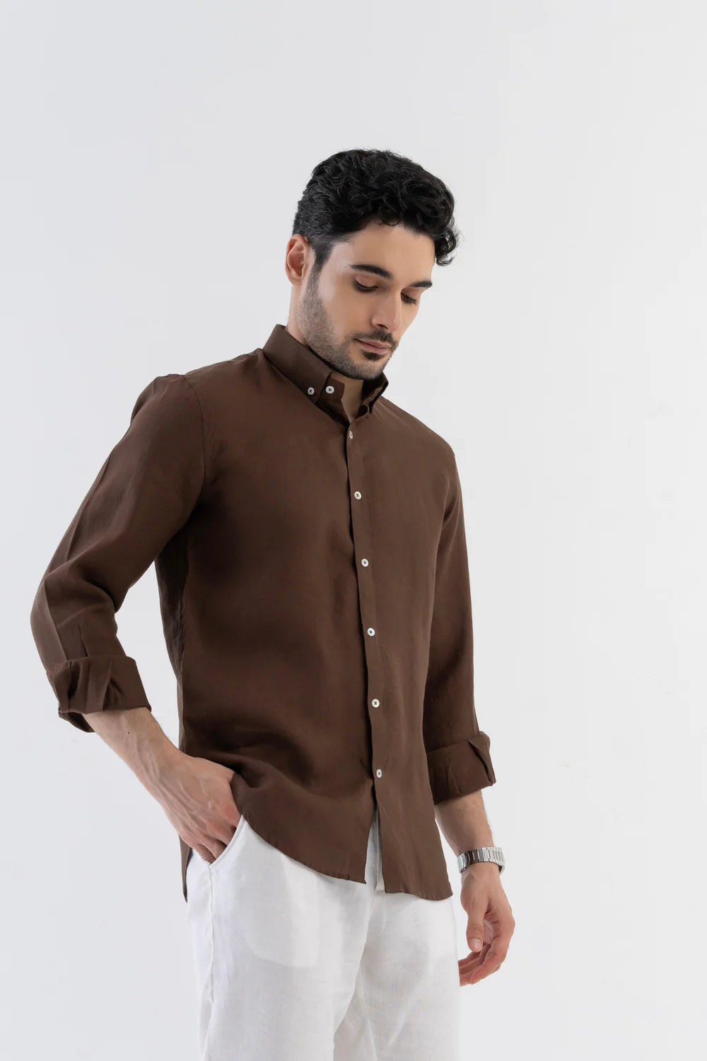 Men's Premium Chocolate Brown Linen Shirt