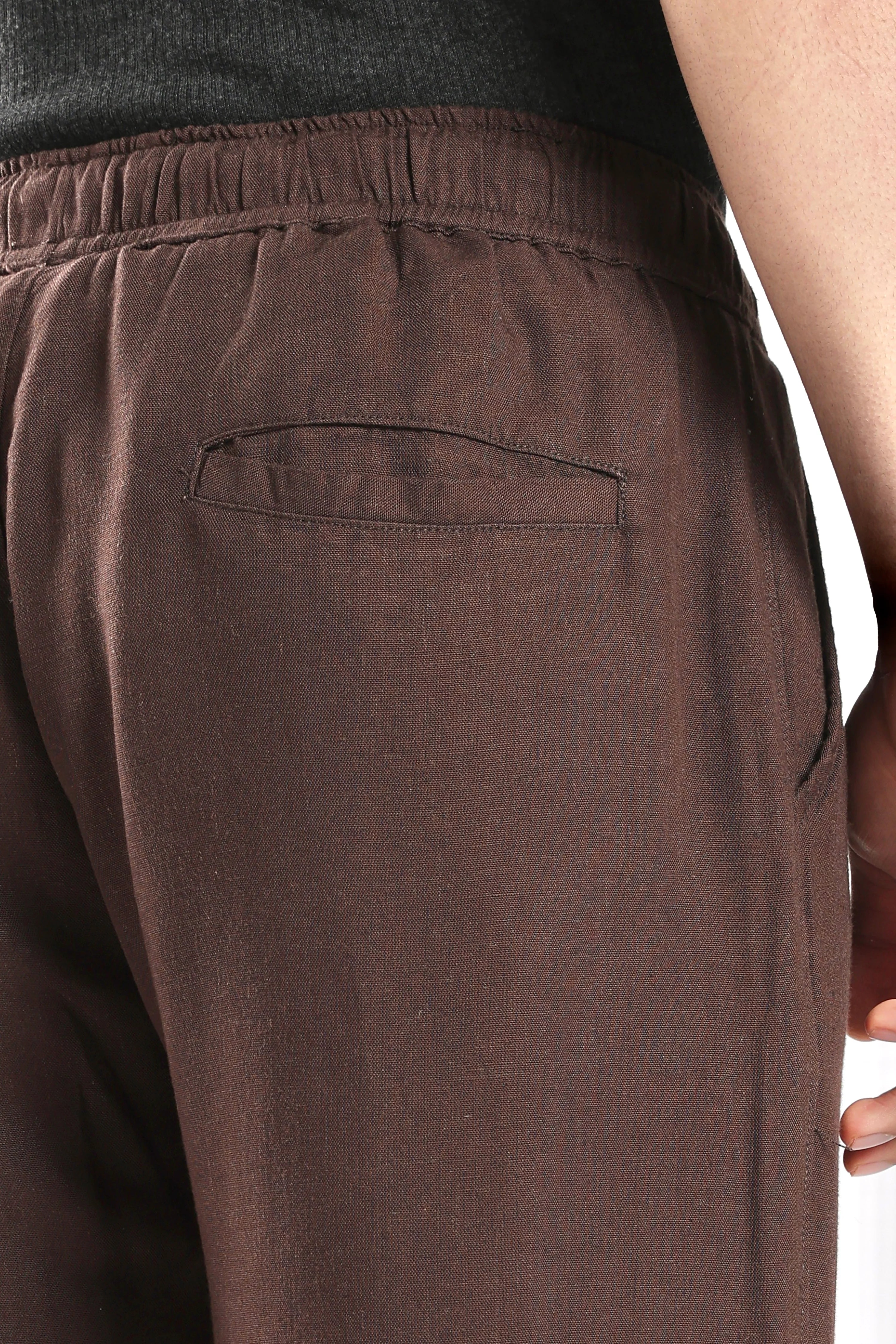 Brown Relaxed Fit Linen Pants