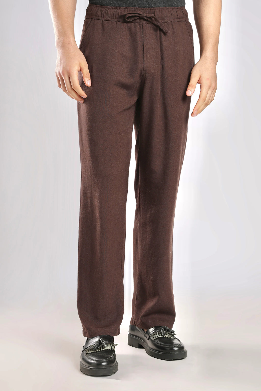Brown Relaxed Fit Linen Pants